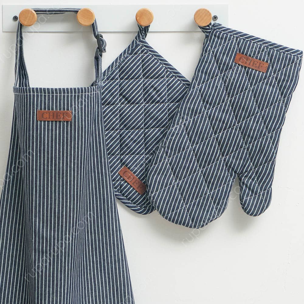 Jual Informa Set 3 Pcs Celemek Dapur Denim Stripe Biru Tua Terbaik Informa