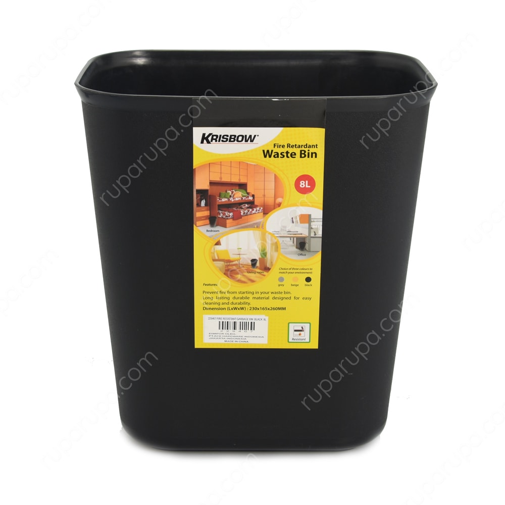 Jual Krisbow  8 Ltr Tempat  Sampah  Plastik Tahan Api Hitam 