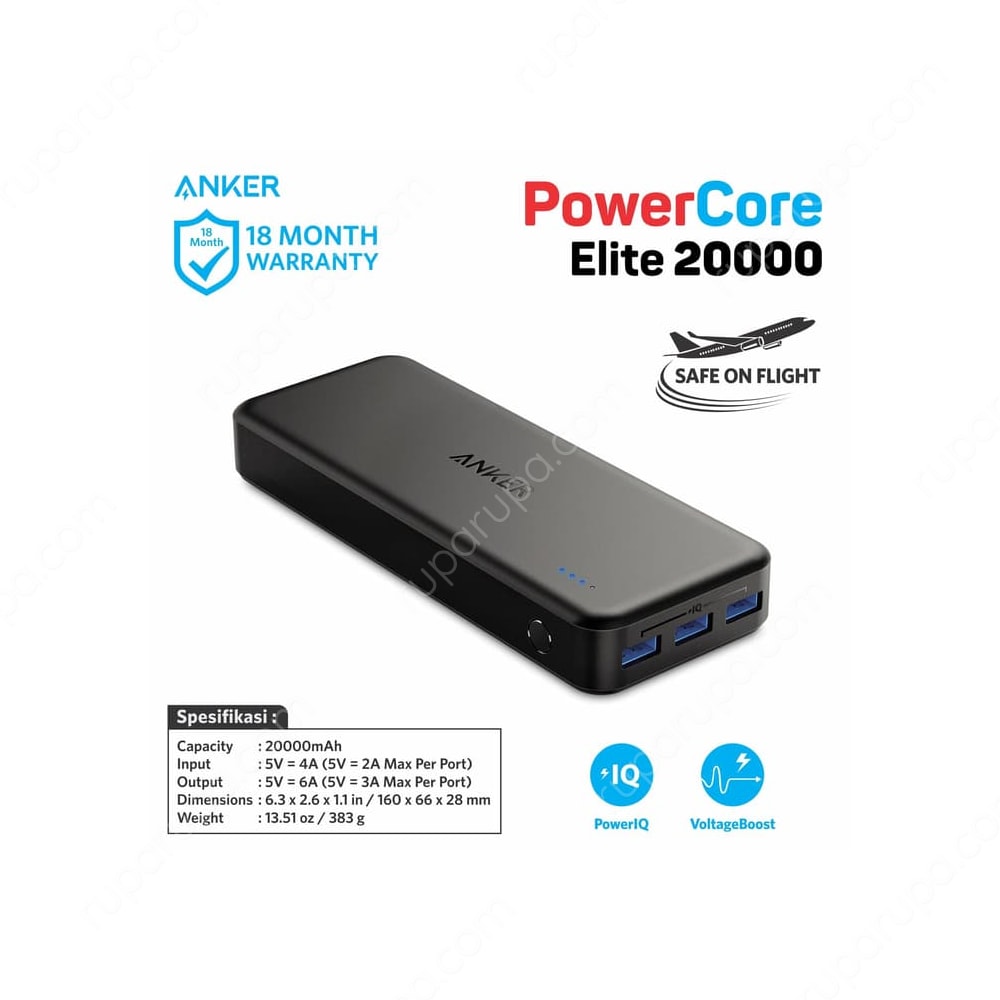Anker Powercore Elite 20000 Powerbank 3 Poweriq 6a Output A1273h11