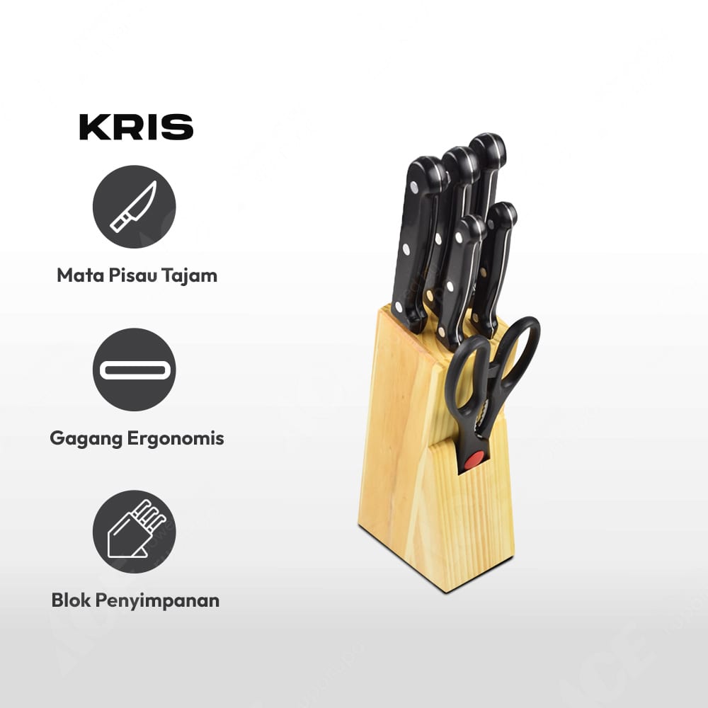 Jual Krischef Set 7 Pcs Pisau Dapur Hitam Original | ACE