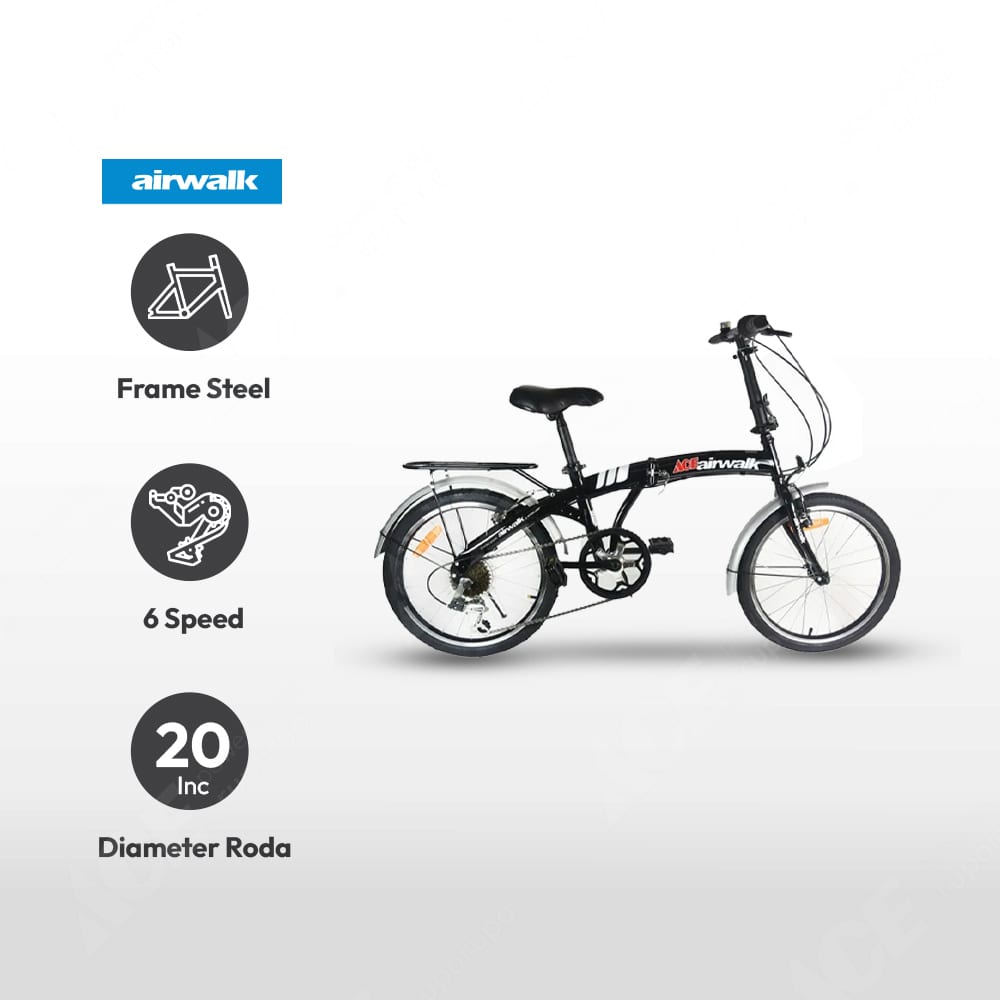 Jual Airwalk Expresso Sepeda Lipat 20 Inci 6 Speed Hitam Original ACE 