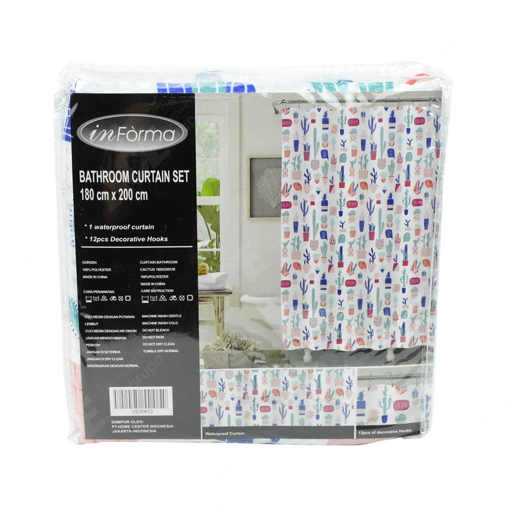 tirai kamar mandi 180x200 cm cactus