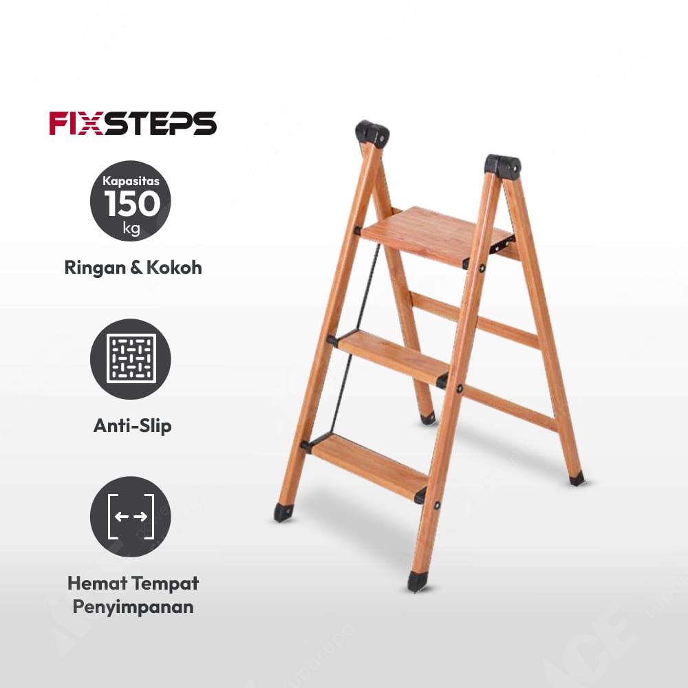 Jual Fixsteps Tangga  Lipat  Aluminium 3 Step Motif Kayu 