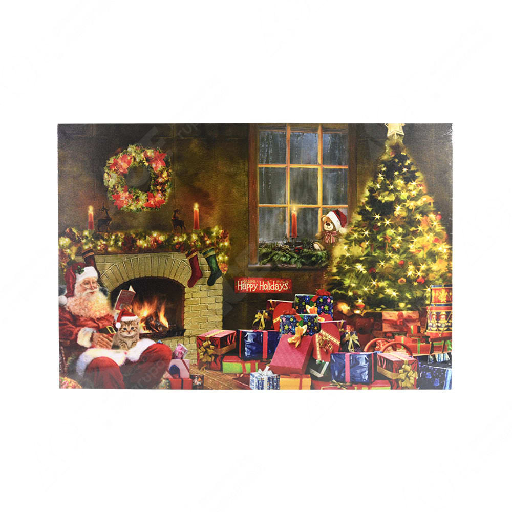 Hiasan Dinding Natal Kanvas Santa Pohon Natal Dengan 5 Led