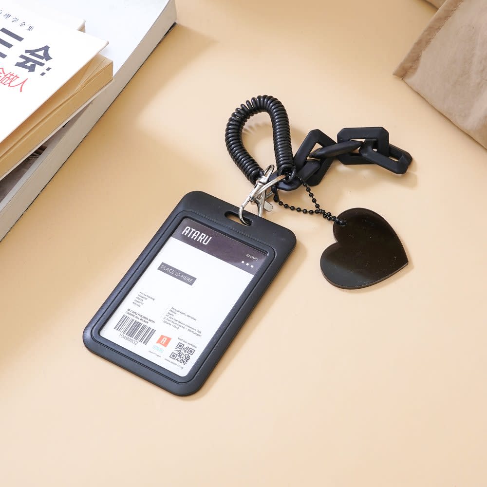 Jual Ataru Id Card Holder Dengan Rantai Dan Hati Charm Hitam Terbaru