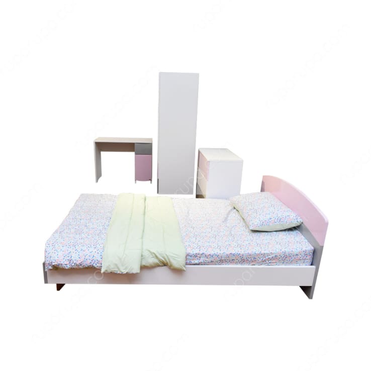 INDI BED SET WHITE PINK (S/6)