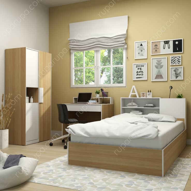 PLUTO BED 120 CM SET OAK WHITE (S/5)