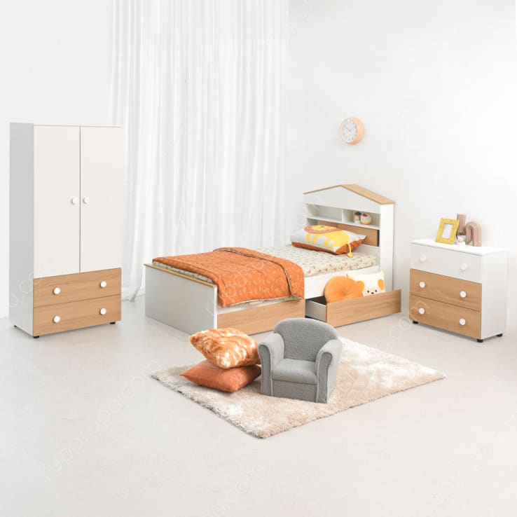 STANLEY BED 100 CM SET OAK WHITE (S/5)