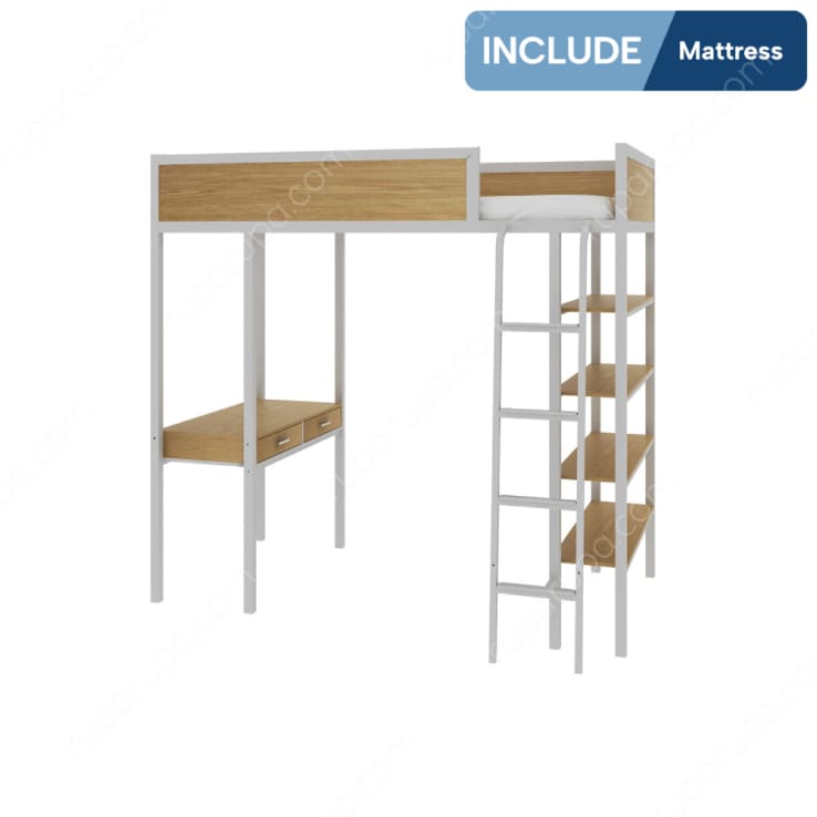 HASSELT LOFT BED WHITE-NATURAL WOOD(S/2)