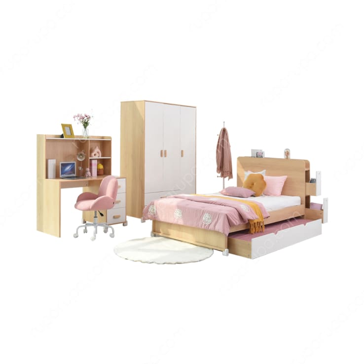 ALEA BED WITH TRUNDLE SET OAK WHITE(S/6)