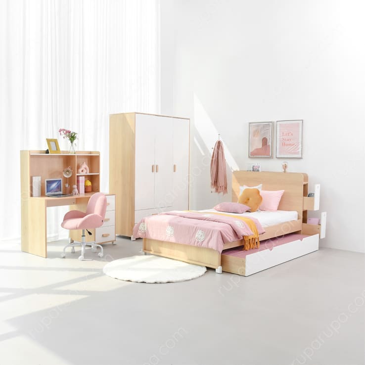 ALEA BED WITH TRUNDLE SET OAK WHITE(S/6)