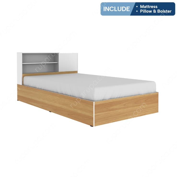 PLUTO BED 120+MATTRESS OAK WHITE (S/3)