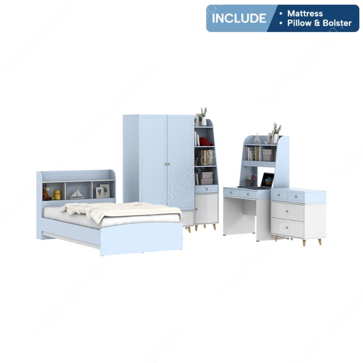 PRESLEY BED 120X200 W/MATTRESS BLU (S/7)