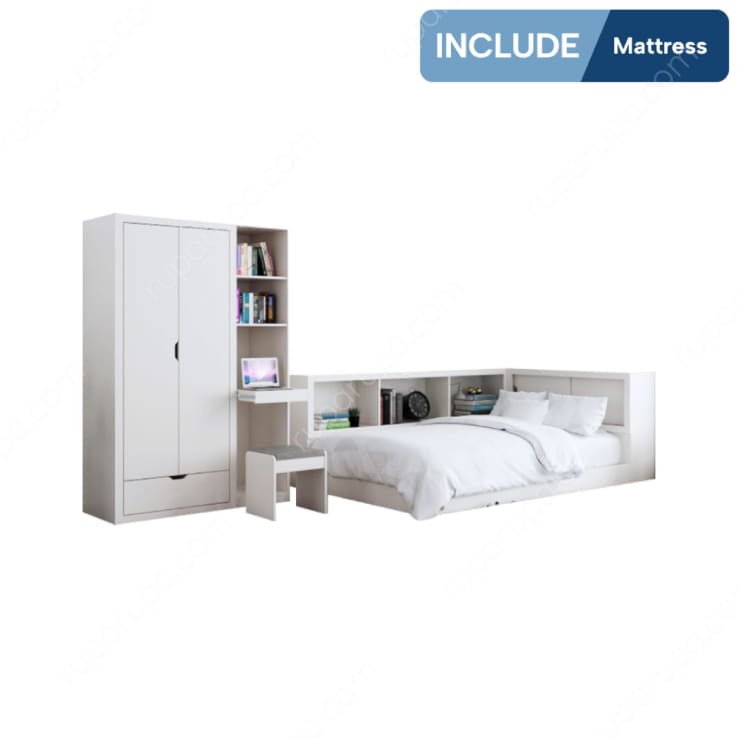 SVEN WARDROBE + PLATFORM BED WHITE (S/3)