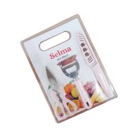 Gambar Selma Set 4 Pcs Lily Pisau Dapur Dengan Talenan - Pink