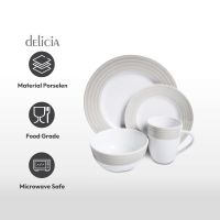 Gambar Delicia Set 16 Pcs Perlengkapan Makan Premium Porcelain - Beige