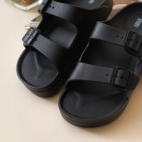 Gambar Ataru Ukuran 38 Sandal Wanita Double Strap Wedges Slides - Hitam