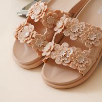 Gambar Ataru Ukuran 36 Sandal Wanita Slides Double Strap Flower - Krem