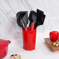 Gambar Kris Set 8 Pcs Peralatan Masak Silikon Dengan Holder - Merah/hitam