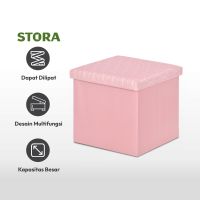 Gambar Stora 38x38 Cm Bangku Ottoman Lipat Stripes - Pink