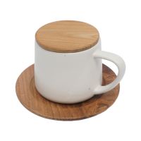 Gambar Seco By Seken Living 300 Ml Cera Cangkir Dengan Saucer Wooden - Putih