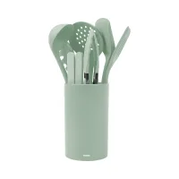 kris-set-8-pcs-peralatan-masak-silikon-dengan-holder---hijau-muda