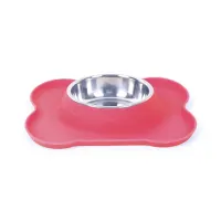 tempat-makan-hewan-bone-shape-silicone-ukuran-s---merah