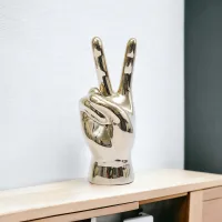 informa-18-cm-patung-miniatur-peace-hand---gold-champagne