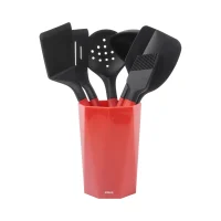 kris-set-8-pcs-peralatan-masak-silikon-dengan-hoolder---merah/hitam