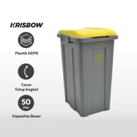 Gambar Krisbow 50 Ltr Tempat Sampah Plastik Dengan Tutup - Kuning/abu-abu