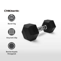 Gambar Kinetic Dumbbell Karet Hexagonal 5 Kg - Hitam