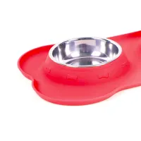 tempat-makan-hewan-silicone-double-bowl-ukuran-s---merah