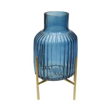 Arthome 18 Cm Vas Kaca Dengan Penyangga Metal - Biru_1