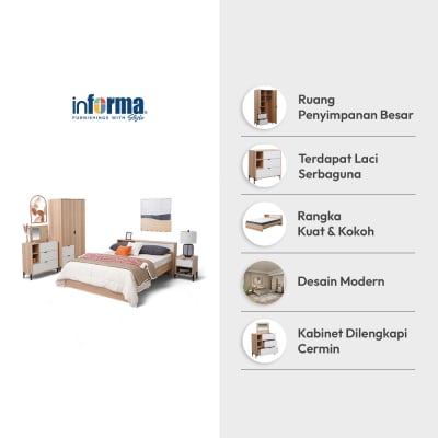 Gambar Informa 160x200 Cm Prim Set Kamar Tidur - Cokelat Oak / Putih