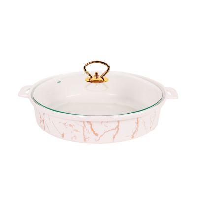 Gambar Appetite 33 Cm Wadah Saji Casserole Round Marble - Putih