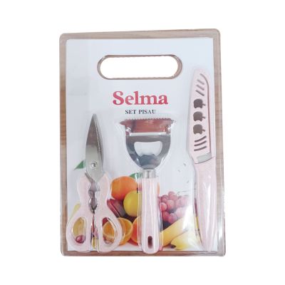 Gambar Selma Set 4 Pcs Lily Pisau Dapur Dengan Talenan - Pink