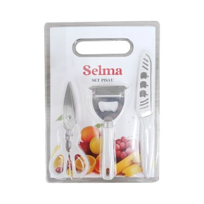 Gambar Selma Set 4 Pcs Lily Pisau Dapur Dengan Talenan - Krem