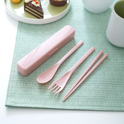 Gambar Ataru Set 3 Pcs Alat Makan Plastik - Pink