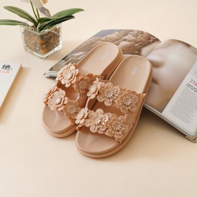 Gambar Ataru Ukuran 36 Sandal Wanita Slides Double Strap Flower - Krem