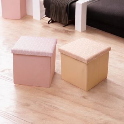 Gambar Stora 38x38 Cm Bangku Ottoman Lipat Stripes - Pink