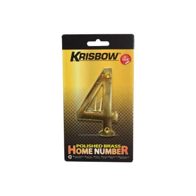 Gambar Krisbow Nomor Rumah 4 Polish Brass 10 Cm