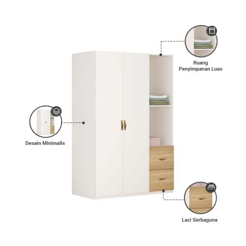 BIEL 2 DOORS WARDROBE W/STORAGE WHT(U/3)