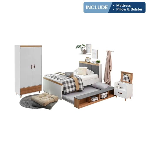 BIEL BED UPHOLSTER+WDRB W/DRWR+NS (S/6)