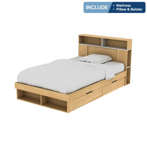 GIO BED 120X200 W/MATTRESS EURO OAK(S/4)