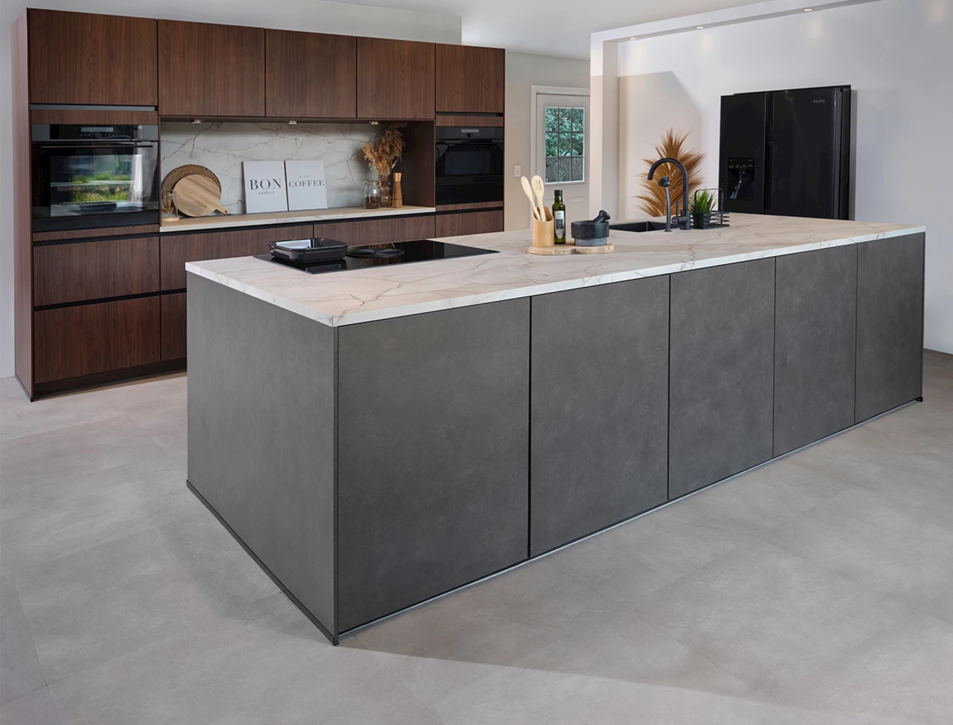 Betonlook pvc-vloer in keuken