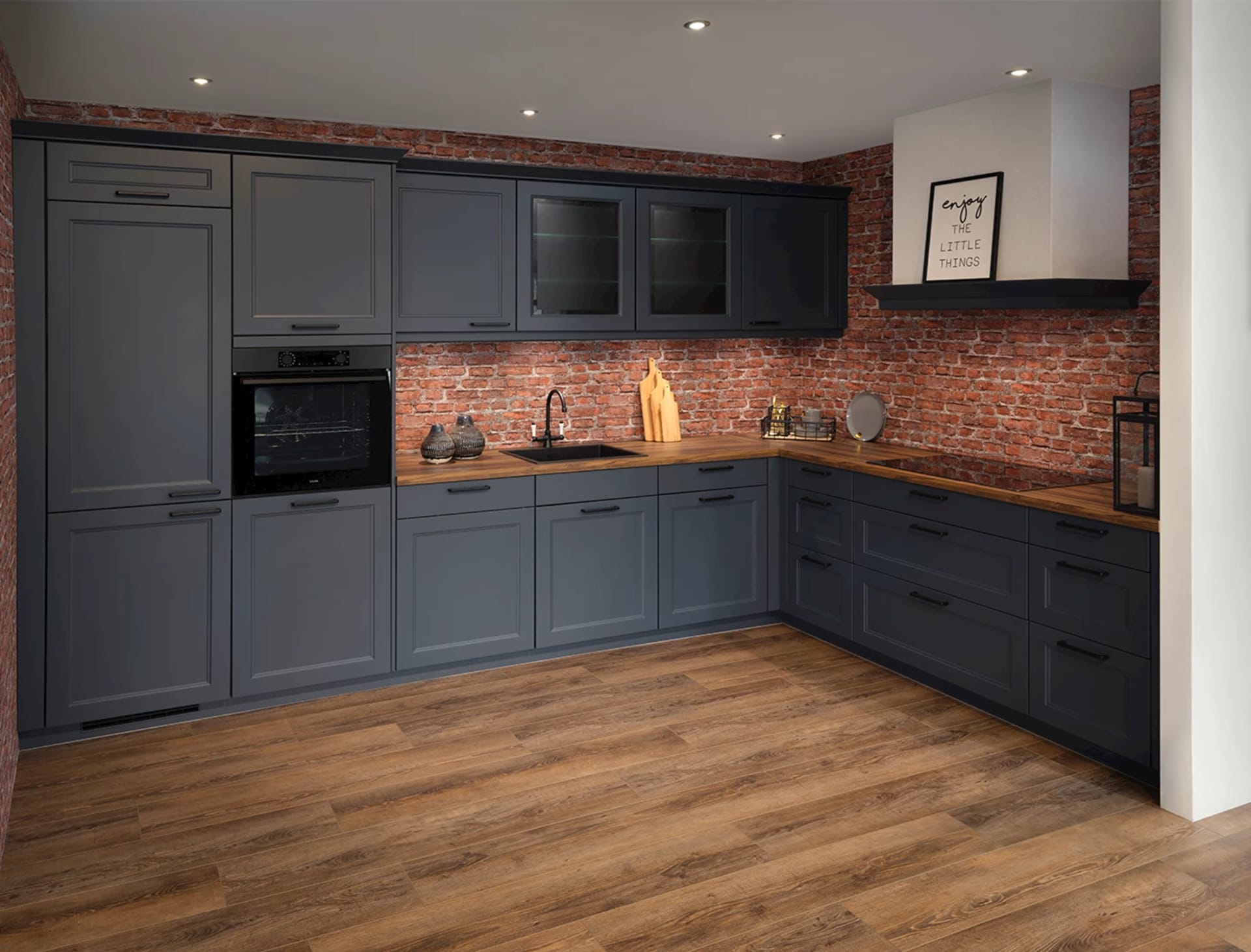 Blauwe keuken met houtlook