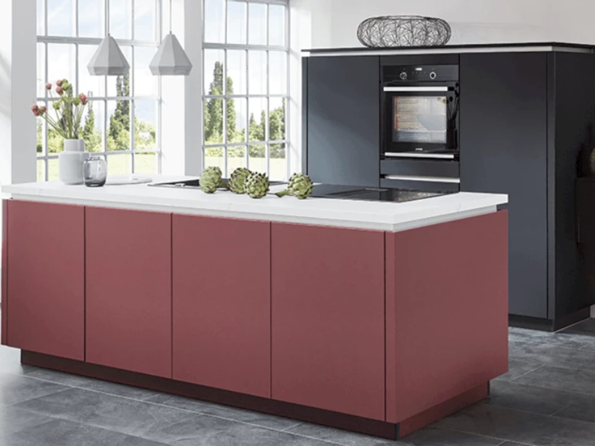 Bordeaux rode keuken met warme uitstraling