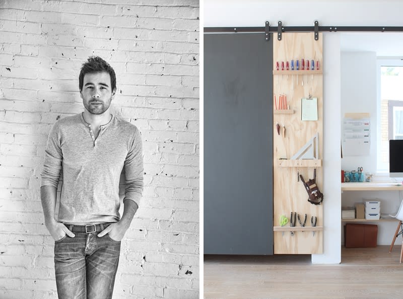Composite image of Ben Uyeda’s portrait and his sliding storage-door project