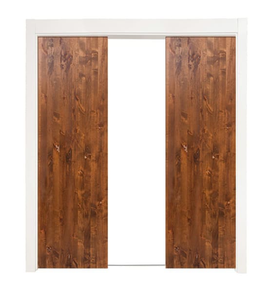 Modern Slab Double Converging Pocket Doors