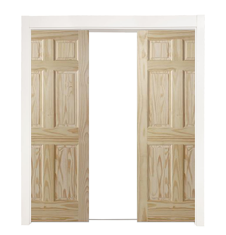 6 Panel Colonial Double Converging Pocket Doors | Rustica